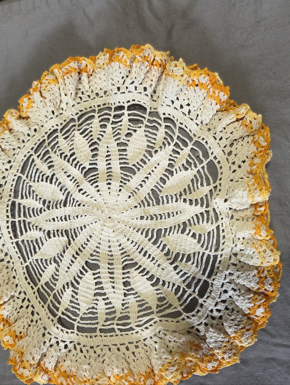 Vintage Handmade Crochet Doily White and Orange 10 Inch
